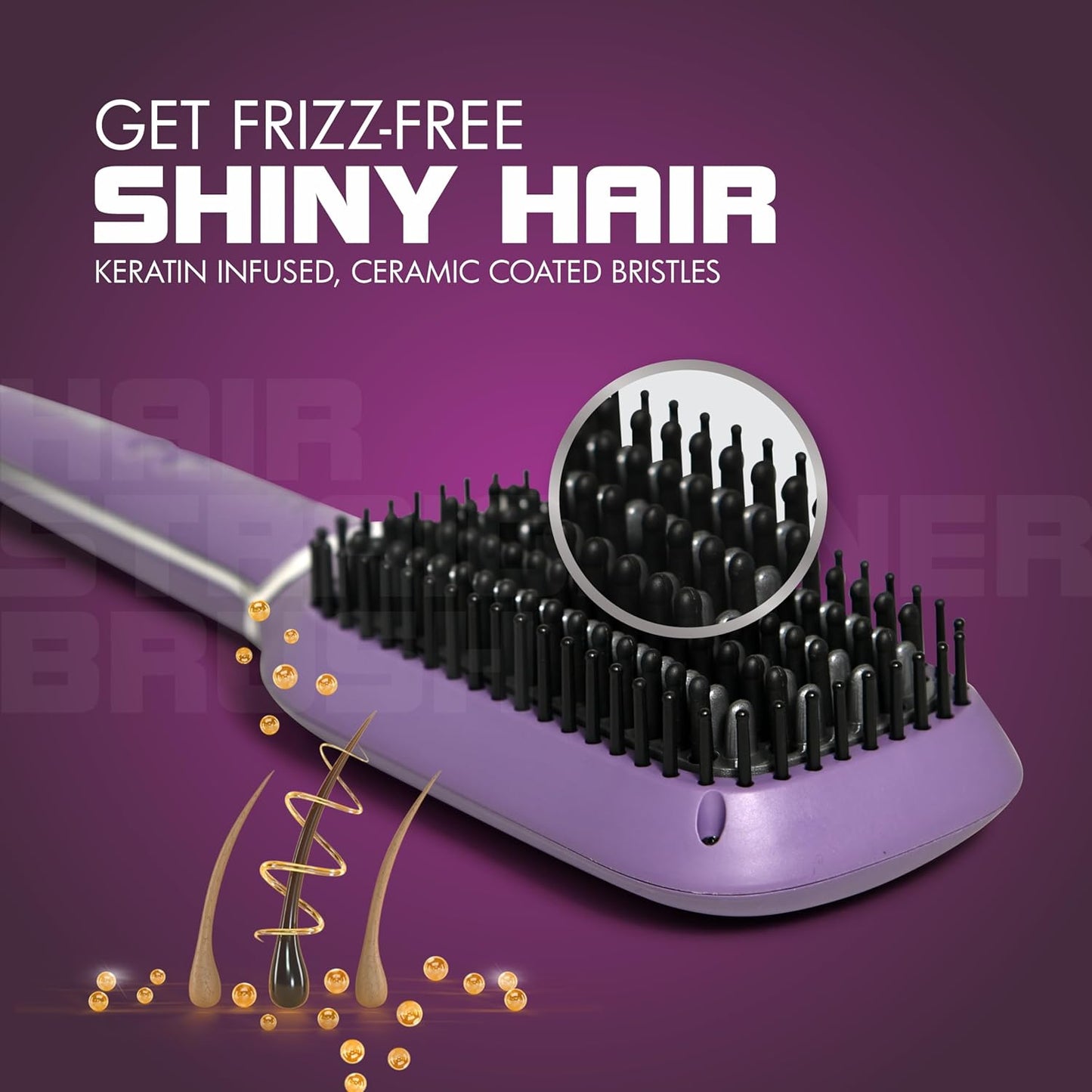 Havells Keratin Infused Hair Straightener Brush With Temperature Control For All Hair Types | 50 Watts | 2 Years Guarantee | Stunning Purple | Hs4201