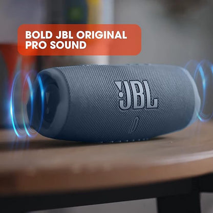 JBL Charge 5, Wireless Portable Bluetooth Speaker Pro Sound, 20 Hrs Playtime, Powerful Bass Radiators, Built-in 7500mAh Powerbank, PartyBoost, IP67 Water & Dustproof (Without Mic, Blue)