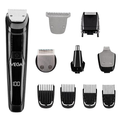 Vega Men 9-in-1 Multi-Grooming Set for Men, All In One Professional Styling Trimmer with Beard/Hair, Nose Trimmer & Body Groomer and Shaver, 4 Comb Attachment, 80 Mins Runtime (VHTH-21)