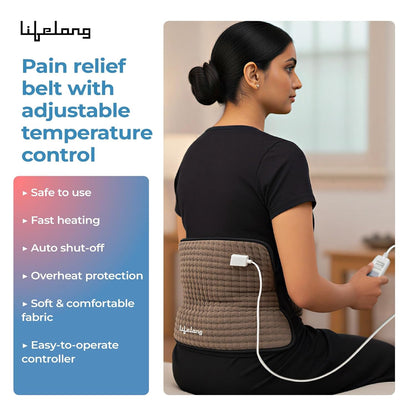 Lifelong Electric Heating Belt for Pain Relief | Heating Pad for Back, Shoulder, Knee, and Period Cramps | 3 Heat Settings with Auto Shut Off | 4-Layer Insulation for Safe & Comfortable Use (LLHB120)