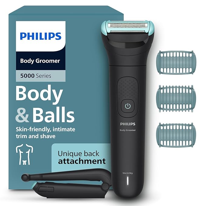 Philips Body & Balls Trimmer for Men Private Parts | Back Attachment | Clinically Tested on Sensitive Skin | Skin Safe Intimate Grooming | 100% Showerproof | 100min runtime | 5yrs* Warranty | BG5475