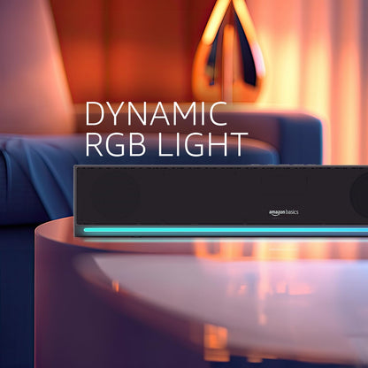 Amazon Basics X20G 16W Bluetooth Soundbar with 2000mAh Battery | 2X Bass | Up to 7 hrs of Playback | RGB Lights | Bluetooth 5.3, Aux & USB Connectivity (Black)