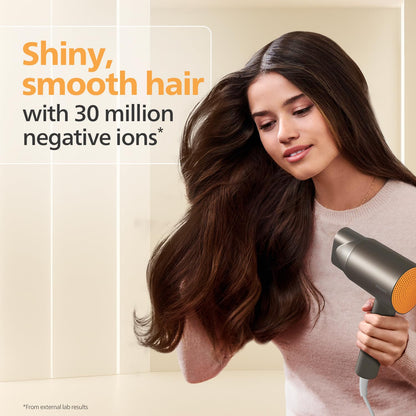 Philips Hair Dryer 1600 Watts | 4 heat x speed modes for different drying needs | 30 M Negative Ions for Smooth, Shiny Hair | BHD321/06 - Steel Grey | Perfect Blow Dry for Men & Women | 2 year Warranty