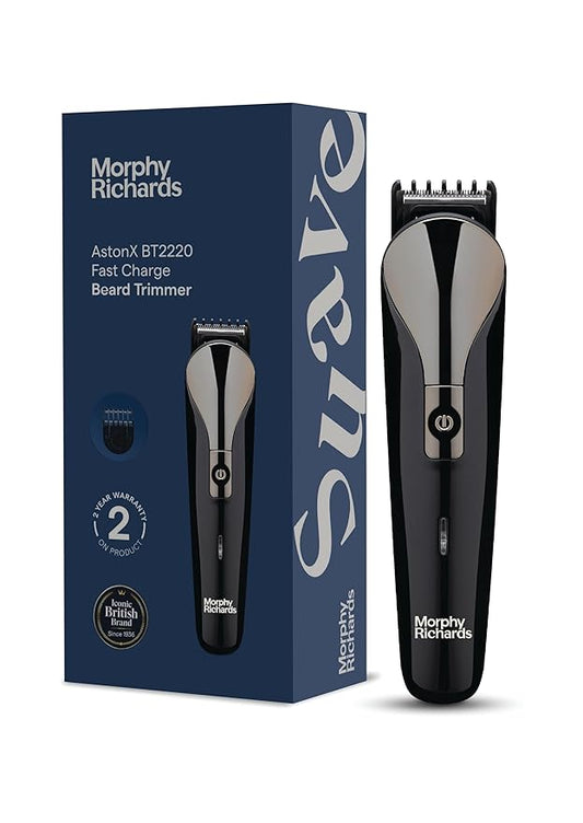 Morphy Richards AstonX BT2220 cordless beard trimmer for men|2-hr Fast USB Charging| 11 Settings-Single Comb|2-Yr Warranty|Travel friendly body trimmer|Removable & Washable Blades| Black|Gift for Him