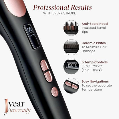 MakeMeeBold Hair Straightener Brush | Frizz Free Hair | Electric Hair Straightner Comb | Gifts for woman | With Ceramic Coated Plates, 5 Temperature Controls, Black