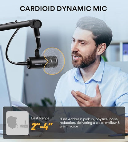 Maono Podcast Recording Mic for YouTube. Dynamic Studio Microphone with Mic Gain, Plug & Play, Metal Structure, Voice-Isolating Technology, Cardioid Pattern for PC, Singing, Video Recording-PD100U