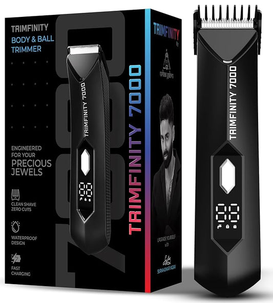 urbangabru Trimfinity 7000 Body Trimmer for Men- Safest Body & Private Part Trimmer - Pubic Hair Groomer, Underarm - Waterproof, Ceramic Blades, Rechargeable with Wireless Fast Charging,Black