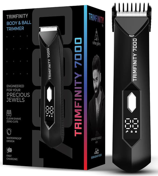 urbangabru Trimfinity 7000 Body Trimmer for Men- Safest Body & Private Part Trimmer - Pubic Hair Groomer, Underarm - Waterproof, Ceramic Blades, Rechargeable with Wireless Fast Charging,Black
