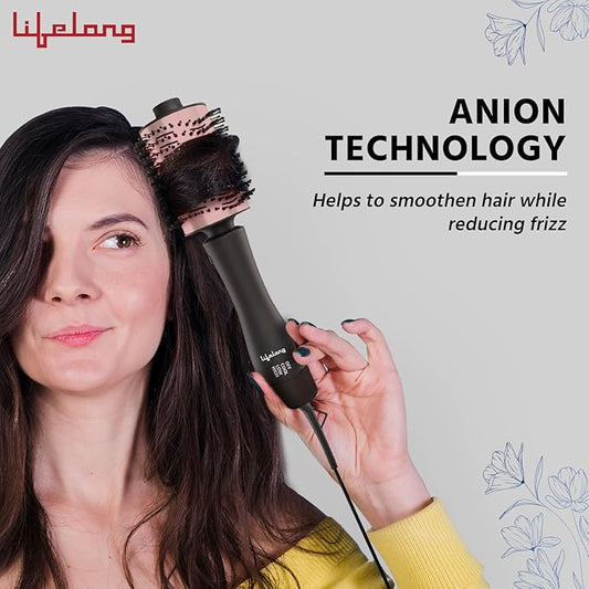 Lifelong Blow Dry Brush | 1 Year Warranty | Hot Air Brush, 1200 Watts, 4 in 1 Hair Styling Brush, Attachments For Blow Dryer, Straightening Comb, Curler & Hot Air Brush (Rose Gold)  LLPCW102