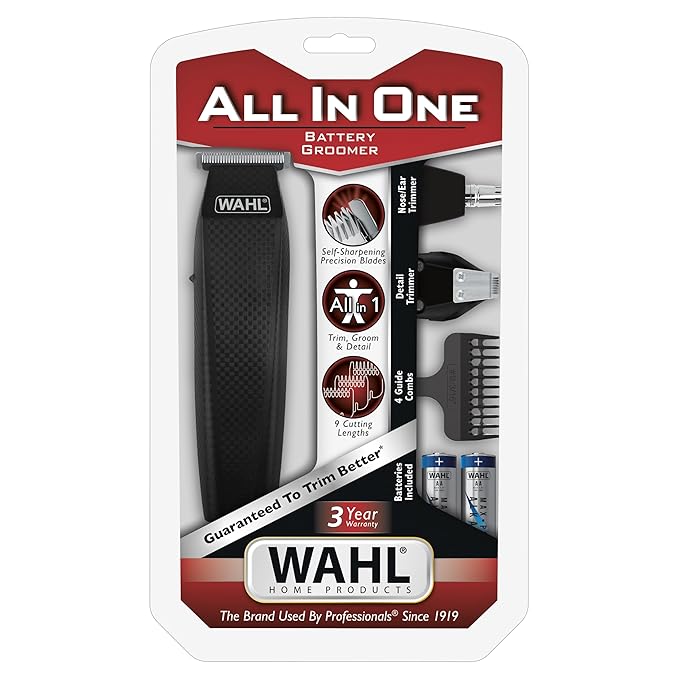 WAHL All In One Full Body Multigroomer with Self-Sharpening Precision T-Blade, Nose Trimmer Head, Detailer Head, 3 Years Warranty; 05537-6401