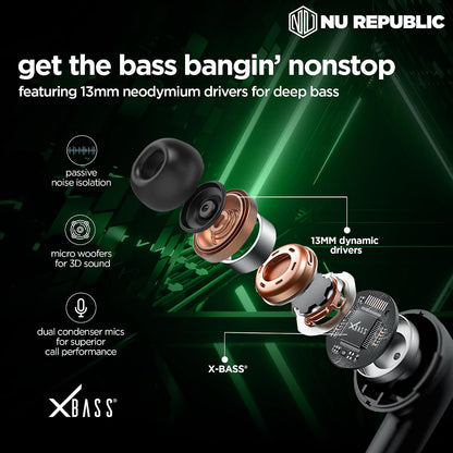 Nu Republic Starbuds Z Truly Wireless in Ear Earbuds with X-Bass Technology, ENC Technology, 56 Hrs Playtime, TWS with Mic and Hall Sensor Function, Bluetooth V5.3, Type-C Fast Charging (Black)