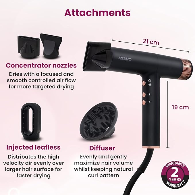 AGARO BLDC Professional Hair Dryer, Brushless Motor, Ionic technology, Hair Dryer