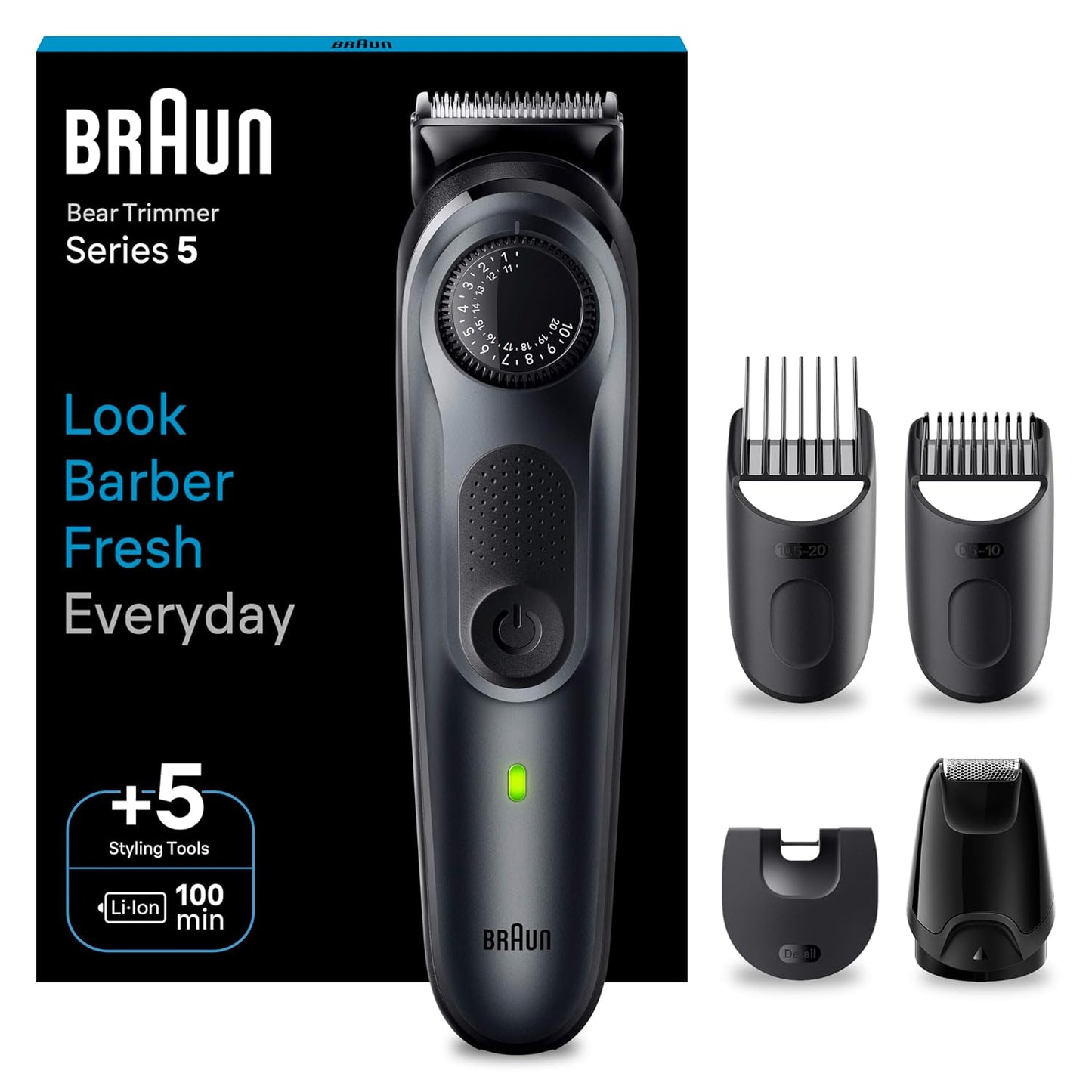 Braun Beard Trimmer 5, BT5420, Beard Trimmer for Men, 39 Length Settings, Lifetime Sharp Blades, Waterproof with 100-Min Runtime, All-in-One Trimmer, Advanced German Engineering, Space Grey