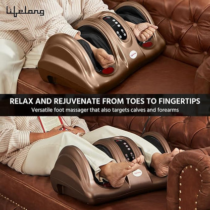 Lifelong Foot Massager Machine for Pain Relief with Heat & Kneading function - Also used as Leg Calf Massager - Corded Electric Foot Massage Machine for Home with Customizable Settings (LLM81)