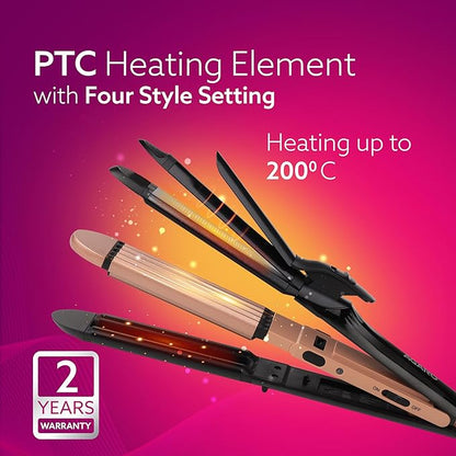 AGARO 4 in1 hair Straightener,Wavy Hair, Crimper, Curler, Hair Styler, Keratin Infused Ceramic Coated Plate, Variable Style Settings, Hair Styling, Black & Rose Gold, HS1719 (Black)