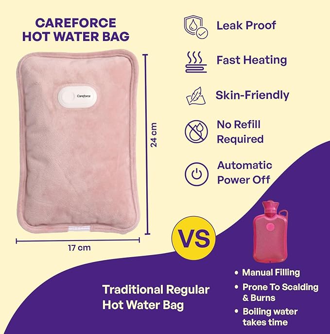 Careforce - The Force Behind Your Health Electric Hot Water Bag Electric Hot Bag Heating Bag Hot Pack Warm Water Bag Hot Gel Bag Electric Heat Bag- Pink
