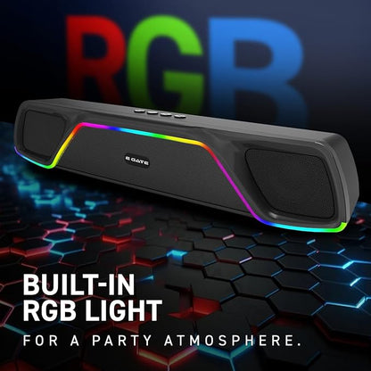 E GATE C207 |18Watt Bluetooth Soundbar, 52mm Driver, 2.0 Channel, Ambient RGB Light, Upto 18 Hrs* Backup from 2000 mAH Battery, Hands Free Call, TWS, AUX, USB, mSD, FM, BT 5.4v - eGate Sound bar