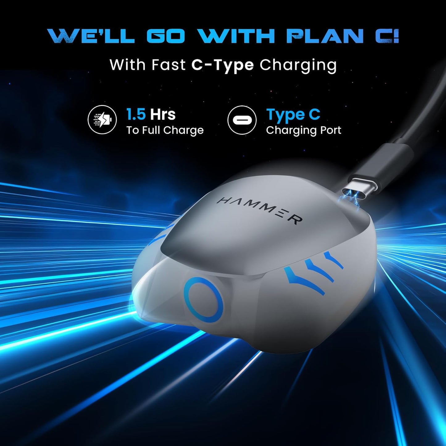 HAMMER Arcade True Wirelss Gaming Earbuds with RGB Lights, 50ms Low Latency, Type-C Charging, IPX5, Deep Bass, 20H Playtime, Bluetooth v5.3, Made in India (White)