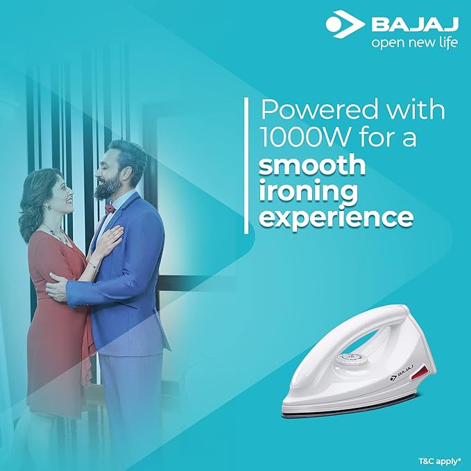 Bajaj DX-6 1000W Dry Iron with Advance Soleplate and Anti-bacterial German Coating Technology, White