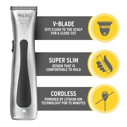 Wahl 08841-724 Cord/Cordless Professional Beret Lithium Ion Trimmer, 0.4 cuttinng length, 4 Guide Combs (2.5 mm-11 mm), 6000 Rpm, 75 min run time, Great for Barbers and Stylists, Silver