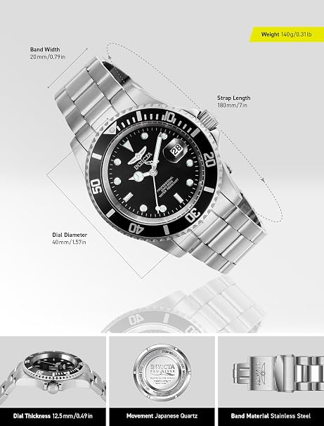 Invicta Analogue Black Dial Men's Watch-26970Collection: Pro Diver Color: Black Dial Color: Black Dial Material: Sunray Band Color: Stainless Steel