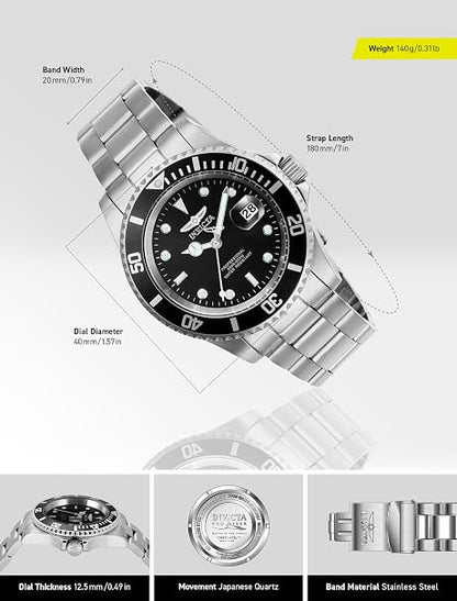 Invicta Analogue Black Dial Men's Watch-26970Collection: Pro Diver Color: Black Dial Color: Black Dial Material: Sunray Band Color: Stainless Steel