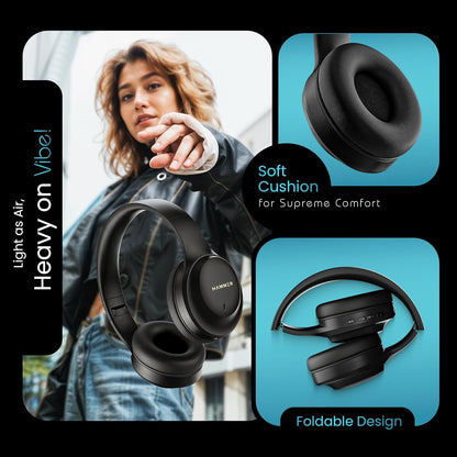 HAMMER Vibe ENC Bluetooth Headphone, 40mm Driver, Dual Pairing, 60hrs Playtime, Voice Assistant, BT V5.4, Game Mode, Soft Cushions, Lightweight Headphones for Music, Gaming and Calls (Black)