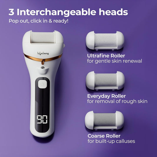 Lifelong LLPCW105 Callus Remover for Feet Electronic with 3Heads | 14-in-1 Pedicure Tool Kit | Type-C Rechargeable Foot Scrubber for Dead Skin Remover | 3-Hr Runtime, Waterproof, 3-Speed Foot Cleaner & Filer