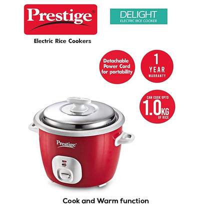 Prestige Delight Electric Rice Cooker Cute 1.8-2 700 watts with 2 Aluminium Cooking Pans (1.8 Liters, Red)