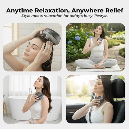 Durafit91™ RELAXA Rechargeable Scalp Massager | Oil Massager for Hair Growth | 96-Kneading Points Soft Medical-Grade Silicone Bristles | Detachable, Waterproof | Red Light Therapy for Stress Relief & Deep Relaxation (Grey)