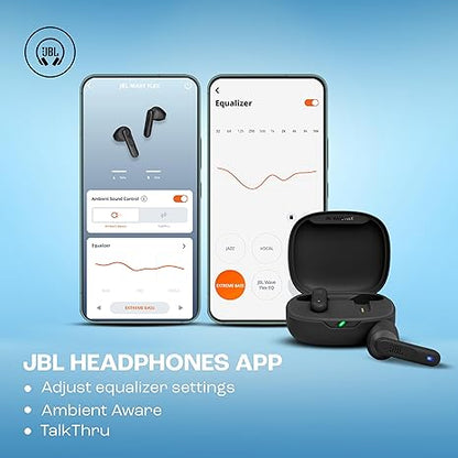 JBL Newly Launched Wave Flex in-Ear Wireless Earbuds TWS with Mic,App for Custom Extra Bass EQ, 32Hrs Battery, Quick Charge, IP54 Water & Dust Proof, Ambient Aware, Talk-Thru,Google FastPair (Black)