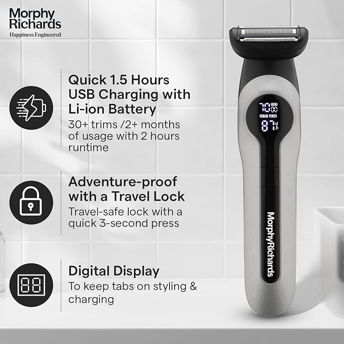 Morphy Richards Kingsman Digital 15-IN-1 Men Body Groomer, White