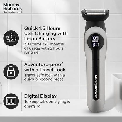 Morphy Richards Kingsman Digital 15-IN-1 Men Body Groomer, White