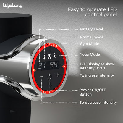 Lifelong LLGM189 Gun Massager for Pain Relief with Cold Compression & 99 Speed Settings - Rechargeable, 5 Massage Heads, 3 Modes for Full Body Deep Tissue Percussion Massage for Muscles of Back, Neck, Shoulder, Hand, Foot, Head & Leg