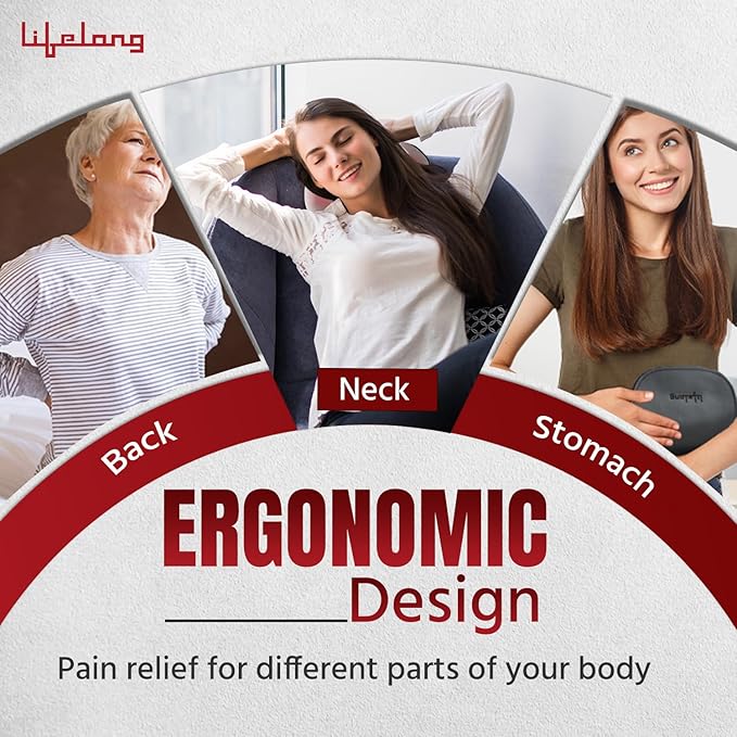 Lifelong LLM369 Cushion Massager and Body Massager with Heat and Strong 8 Deep Kneading nodes for Back, Neck, Shoulders Muscle Pain Relief and Portable Massager (1 Year Warranty, Black)