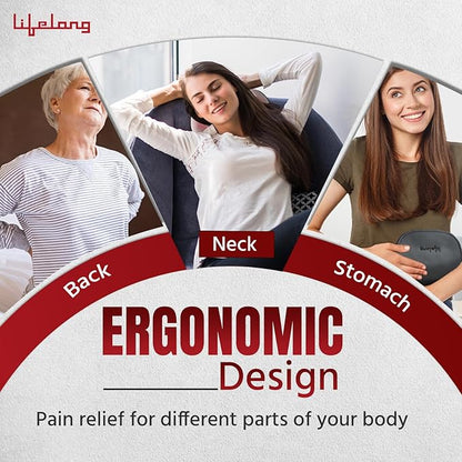 Lifelong LLM369 Cushion Massager and Body Massager with Heat and Strong 8 Deep Kneading nodes for Back, Neck, Shoulders Muscle Pain Relief and Portable Massager (1 Year Warranty, Black)