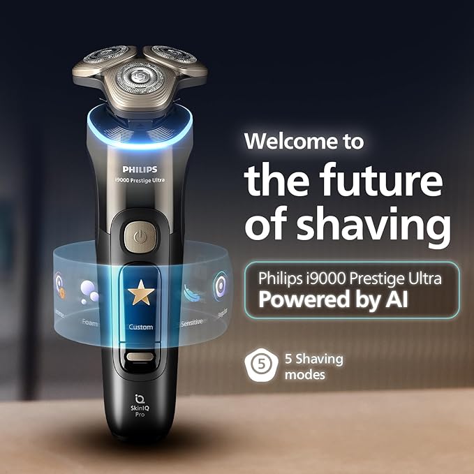 Philips World's No.1 Electric Shaver for Man|AI-powered|Hydro SkinGlide Flex Heads + Precision Trimmer|Triple Lift & Cut |100% Waterproof|3 min Quick Charge| 5 Smart Controls | 7yr Warranty | X9402/11