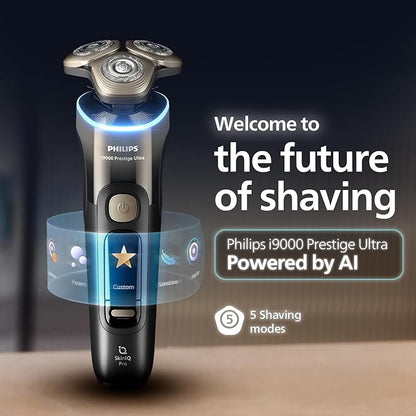 Philips World's No.1 Electric Shaver for Man|AI-powered|Hydro SkinGlide Flex Heads + Precision Trimmer|Triple Lift & Cut |100% Waterproof|3 min Quick Charge| 5 Smart Controls | 7yr Warranty | X9402/11