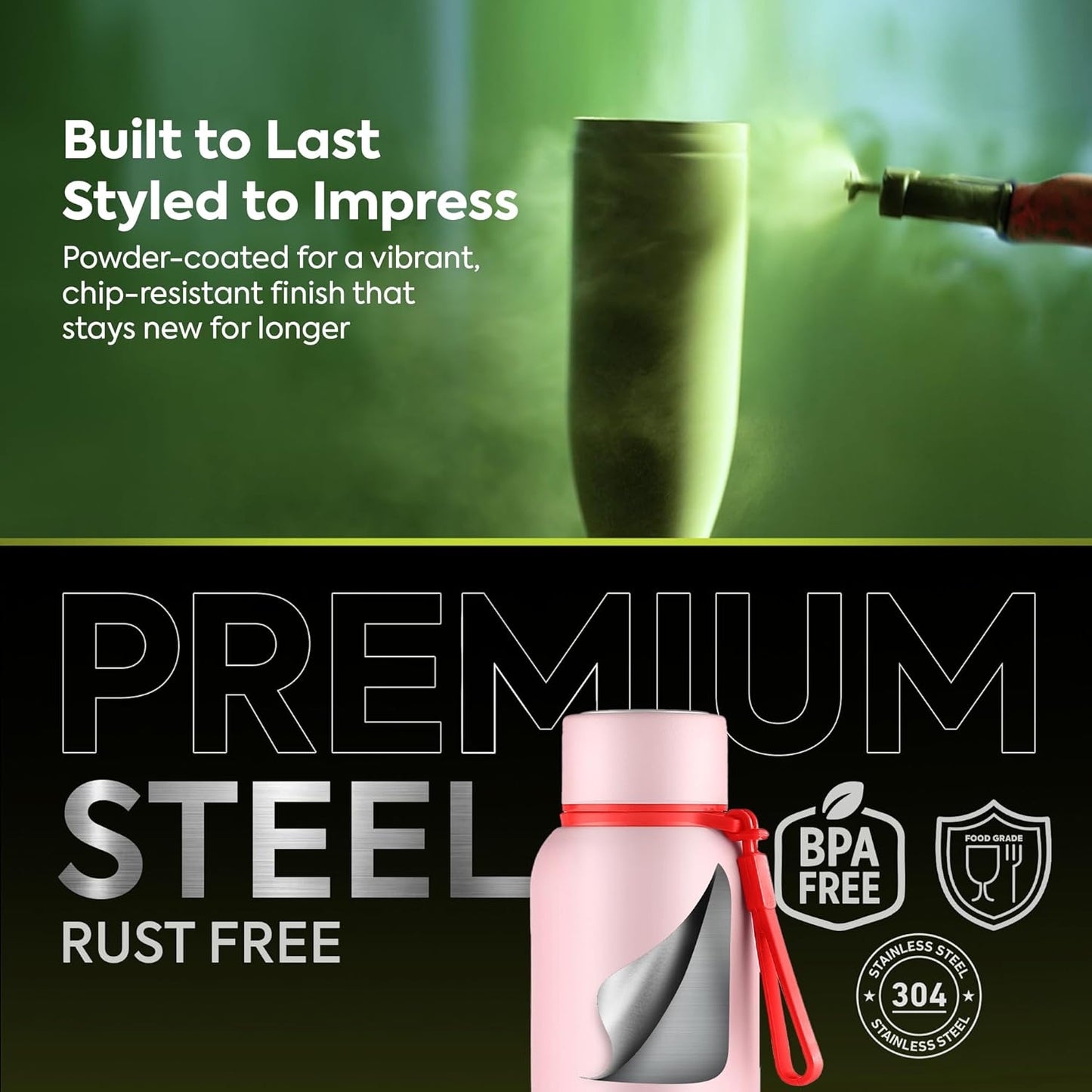 PEXPO Water Bottle 1 LTR Stainless Steel | Hot and Cold Flask | ISI Certified Steel Bottle | Three Layer Insulation | Leakproof | for Home, Office | 1-Year Warranty |Bravo 1000| Baby Pink