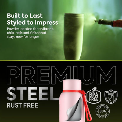 PEXPO Water Bottle 1 LTR Stainless Steel | Hot and Cold Flask | ISI Certified Steel Bottle | Three Layer Insulation | Leakproof | for Home, Office | 1-Year Warranty |Bravo 1000| Baby Pink