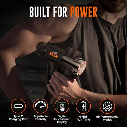 Beardo Deep Tissue Massage Gun | Sports Massager | Full Body Massager Machine for Pain Relief | 99 Performance Modes | Massage Machine for Body Pain | Faster Muscle Recovery with Multiple Attachments