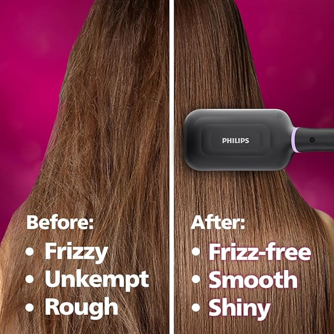 PHILIPS Hair Straightener Brush With Careenhance Technology - Thermoprotect I Keratin Ceramic Bristles I Triple Bristle Design I Everyday Styling | Frizz Free Bouncy Straight Hair In 5 Mins*| Bhh880/10,Black