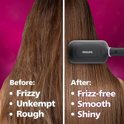 PHILIPS Hair Straightener Brush With Careenhance Technology - Thermoprotect I Keratin Ceramic Bristles I Triple Bristle Design I Everyday Styling | Frizz Free Bouncy Straight Hair In 5 Mins*| Bhh880/10,Black