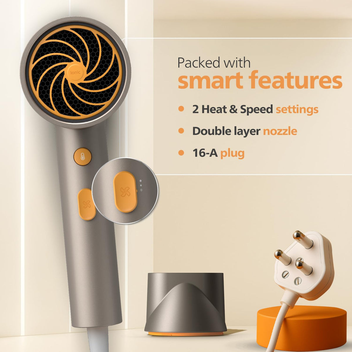 Philips Hair Dryer 1600 Watts | 4 heat x speed modes for different drying needs | 30 M Negative Ions for Smooth, Shiny Hair | BHD321/06 - Steel Grey | Perfect Blow Dry for Men & Women | 2 year Warranty