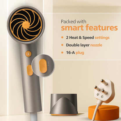 Philips Hair Dryer 1600 Watts | 4 heat x speed modes for different drying needs | 30 M Negative Ions for Smooth, Shiny Hair | BHD321/06 - Steel Grey | Perfect Blow Dry for Men & Women | 2 year Warranty