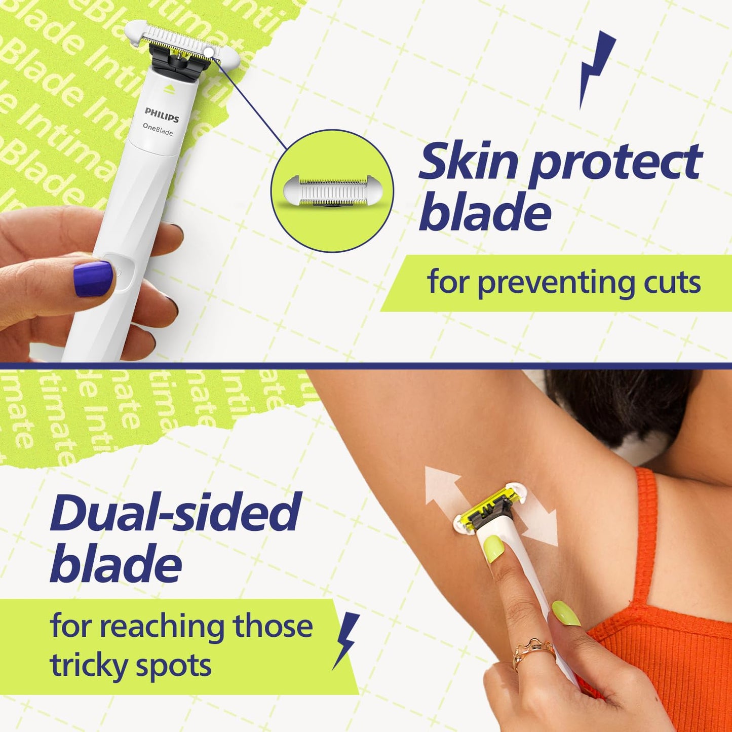 Philips OneBlade Intimate Trimmer & Electric Razor | Unmatched Skin Protection for Private Parts, Bikini, Underarm & Intimate Areas | No post shave irritation | For Women & Men | QP1924/20