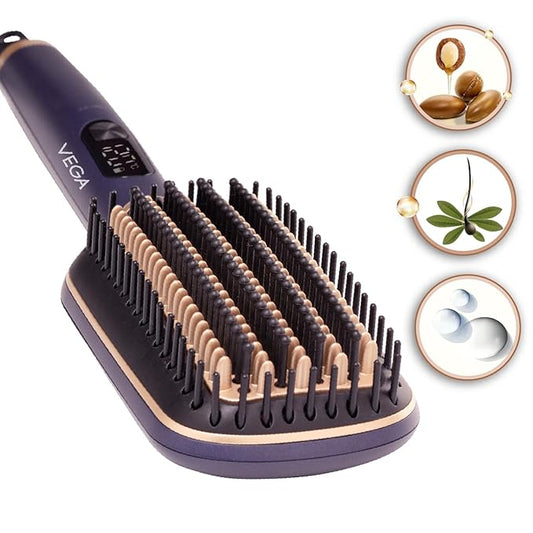 Vega LitStyle L1 Hair Straightener Brush for Women with Triple Care & ThermoProtect Technology(Keratin,Argan Oil & Ionic),Frizz-Free Hair in Few Mins, Straightening Effect Upto 12 Hours(VHSB-06)