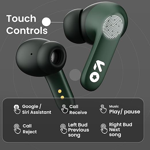 GOBOULT Z20 Made in India Bluetooth Ear Buds Wireless 51H Playtime, Clear Calling ENC Mic, Low Latency Gaming, 10mm Drivers Earbuds Buds Bluetooth Wireless Earphones (Pine Green)