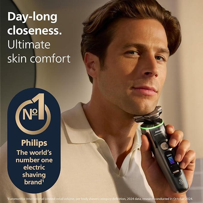 Philips World's No.1 Electric Shaver for Man|AI-powered|Hydro SkinGlide Flex Heads + Precision Trimmer|Triple Lift & Cut |100% Waterproof|3 min Quick Charge| 5 Smart Controls | 7yr Warranty | X9402/11