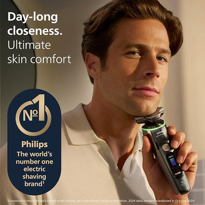 Philips World's No.1 Electric Shaver for Man|AI-powered|Hydro SkinGlide Flex Heads + Precision Trimmer|Triple Lift & Cut |100% Waterproof|3 min Quick Charge| 5 Smart Controls | 7yr Warranty | X9402/11